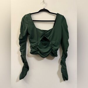 Zara Evergreen Ruched Cropped Keyhole Long‎ Sleeve Top - M